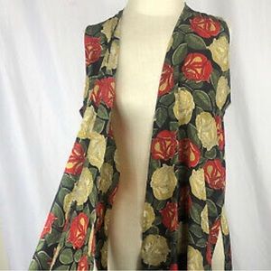 LuLaRoe Joy BOHO Sleeveless Kimono Duster Red & Yellow Roses Lightweight Sz S